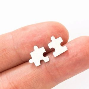 💥3for$28 New Silver Stainless Steel Minimalist Puzzle Piece Autism Earrings